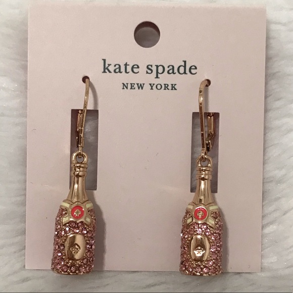 NEW KATE SPADE CHAMPAGNE BOTTLE EARRINGS PINK GOLD DANGLE DROP CRYSTAL PAVE rose